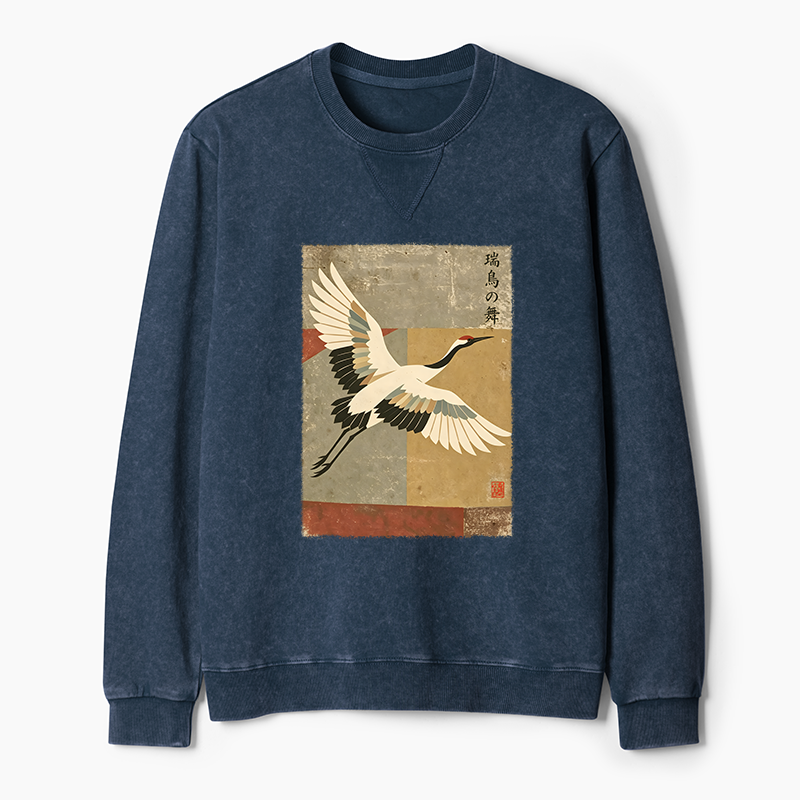 Tokyo-Tiger Crane Spirit Washed Terry Sweatshirt