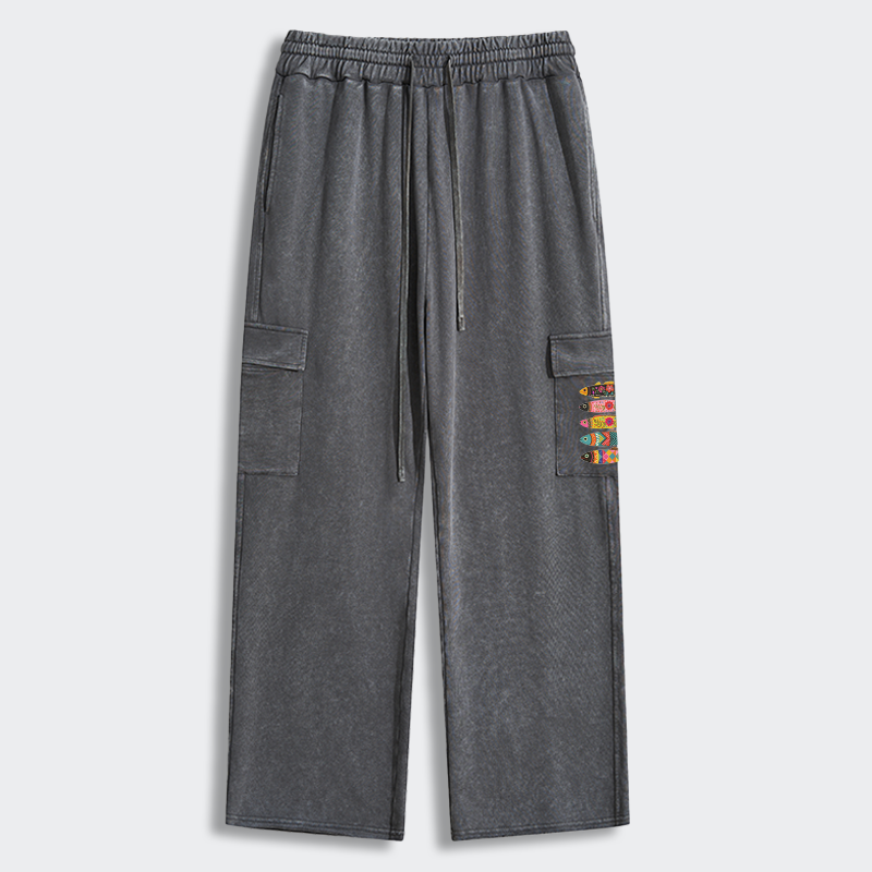 Tokyo-Tiger Colorful Patterned Fish Washed Utility Sweatpants