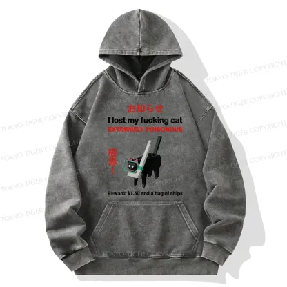 Tokyo-Tiger Find The Toxic Cat Funny Washed Hoodie