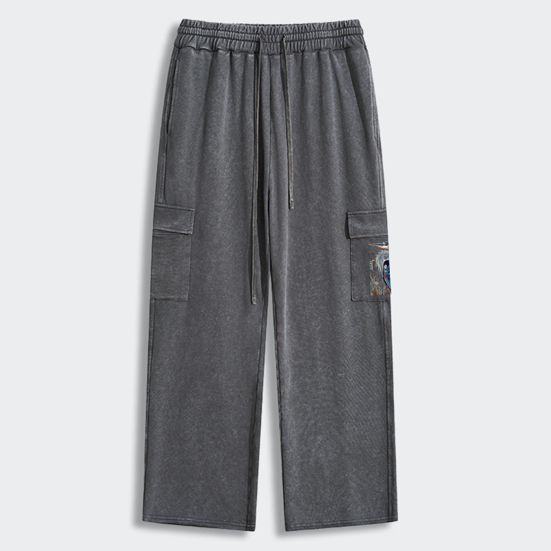 Tokyo-Tiger Stylish Blue Heron Washed Utility Sweatpants