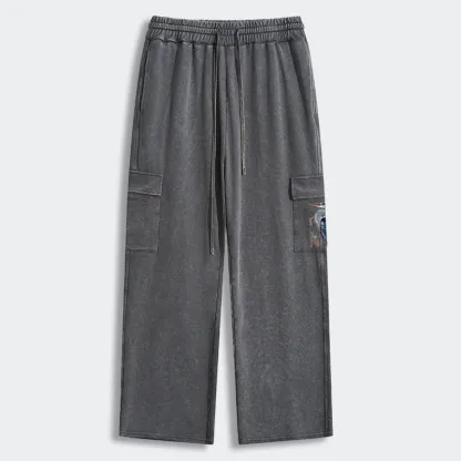 Tokyo-Tiger Stylish Blue Heron Washed Utility Sweatpants
