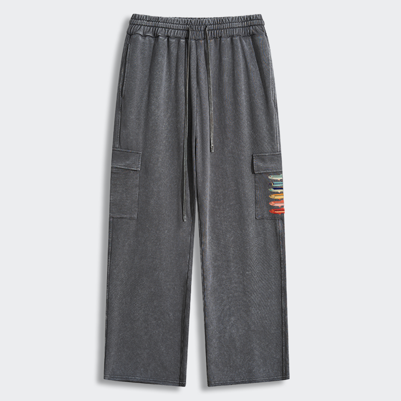 Tokyo-Tiger Colorful Fish Stack Washed Utility Sweatpants