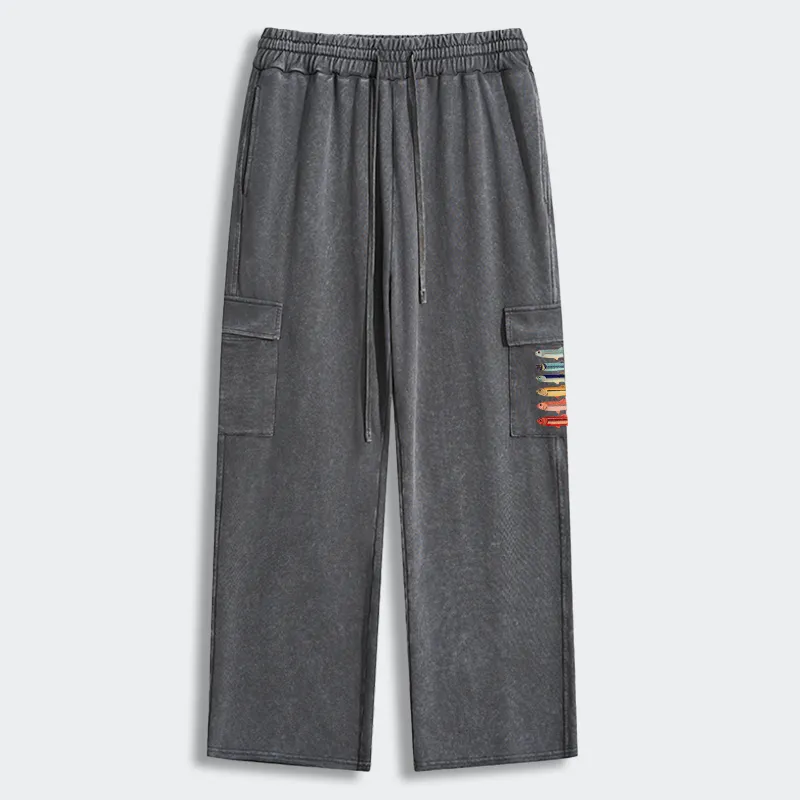 Tokyo-Tiger Colorful Fish Stack Washed Utility Sweatpants