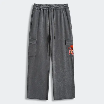 Tokyo-Tiger Colorful Octopus Art Washed Utility Sweatpants