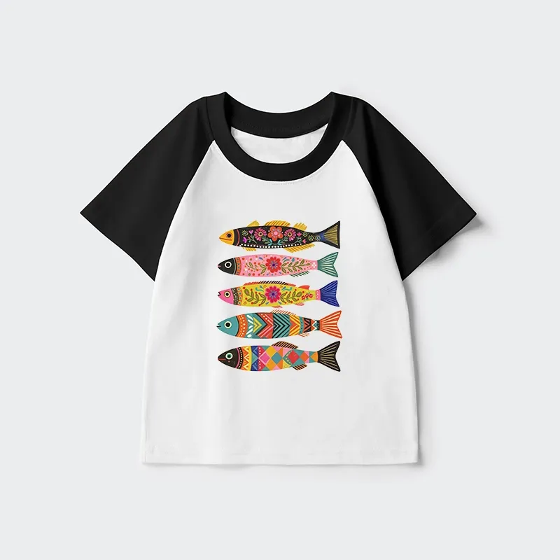 Tokyo-Tiger Colorful Patterned Fish Kids Raglan T-shirt Sale