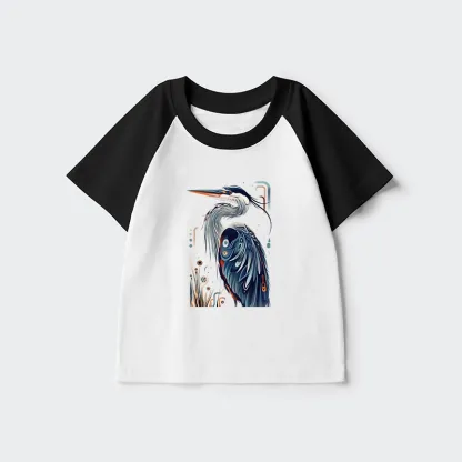 Tokyo-Tiger Stylish Blue Heron Kids Raglan T-shirt