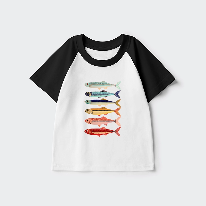 Tokyo-Tiger Colorful Fish Stack Kids Raglan T-shirt