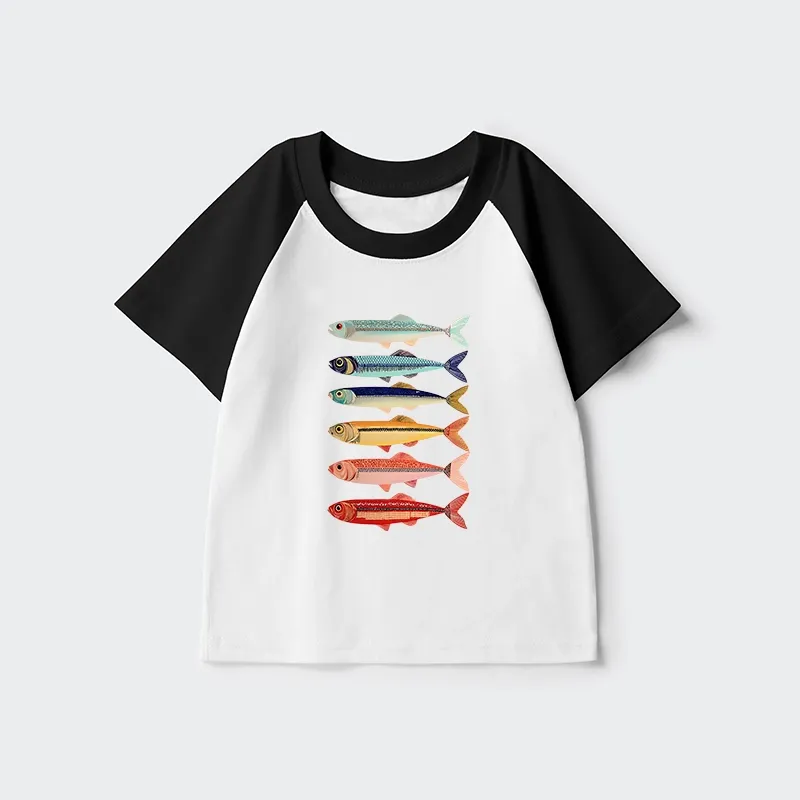 Tokyo-Tiger Colorful Fish Stack Kids Raglan T-shirt