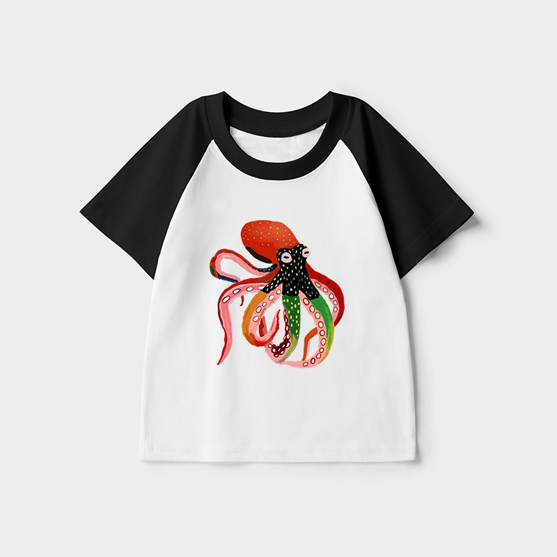 Tokyo-Tiger Colorful Octopus Art Kids Raglan T-shirt