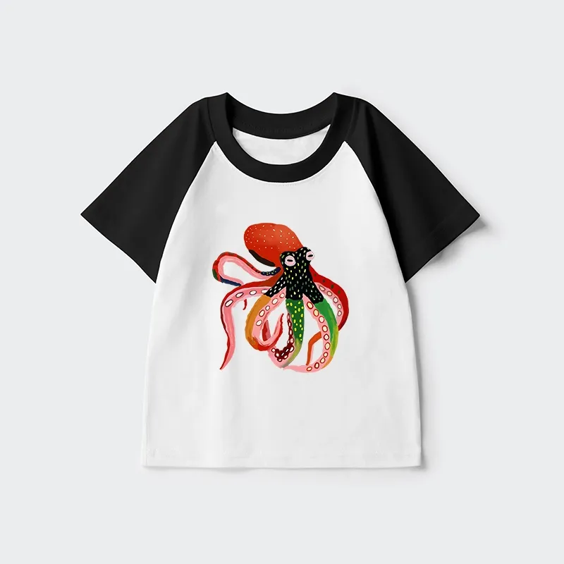 Tokyo-Tiger Colorful Octopus Art Kids Raglan T-shirt