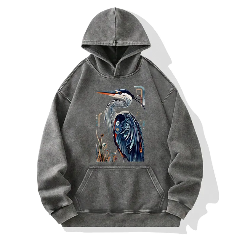 Tokyo-Tiger Stylish Blue Heron Washed Hoodie