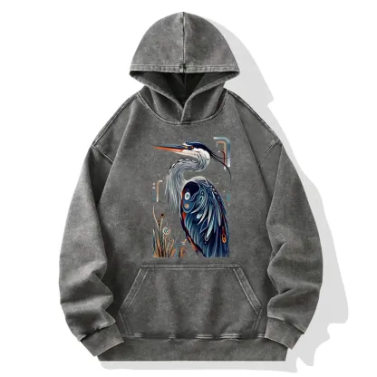 Tokyo-Tiger Stylish Blue Heron Washed Hoodie