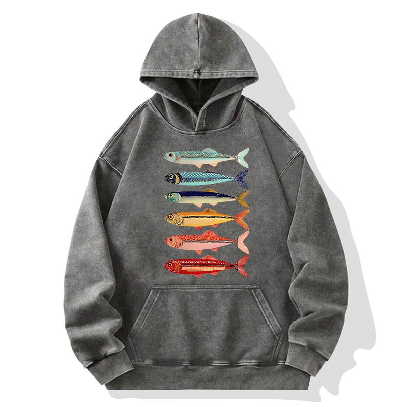 Tokyo-Tiger Colorful Fish Stack Washed Hoodie