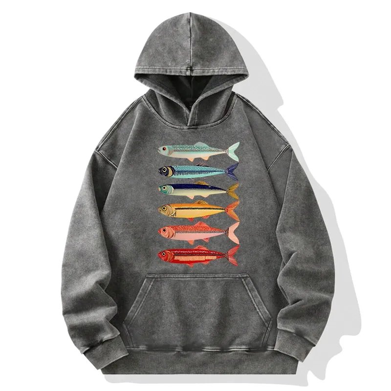 Tokyo-Tiger Colorful Fish Stack Washed Hoodie