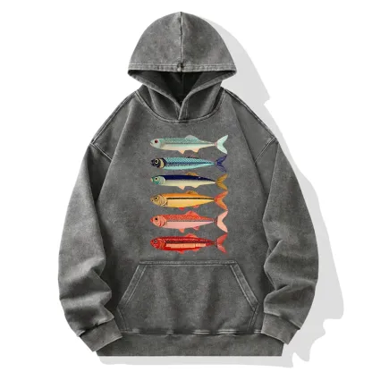 Tokyo-Tiger Colorful Fish Stack Washed Hoodie