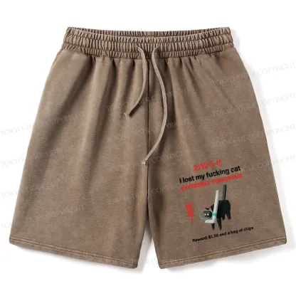 Tokyo-Tiger Find The Toxic Cat Funny Washed Shorts