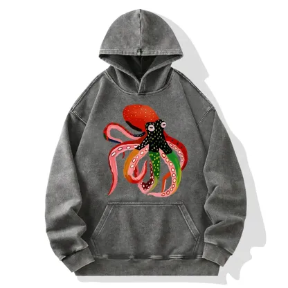 Tokyo-Tiger Colorful Octopus Art Washed Hoodie