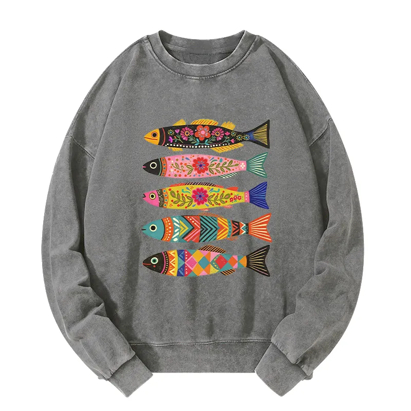 Tokyo-Tiger Colorful Patterned Fish Washed Sweatshirt