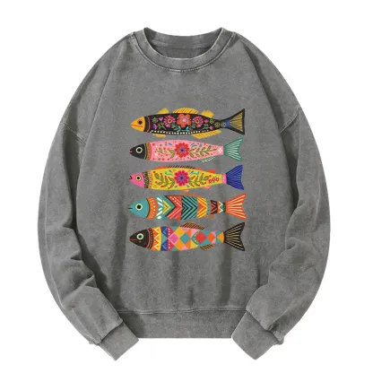 Tokyo-Tiger Colorful Patterned Fish Washed Sweatshirt