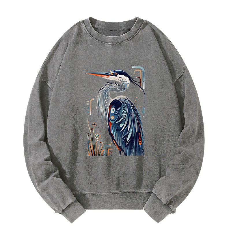 Tokyo-Tiger Stylish Blue Heron Washed Sweatshirt