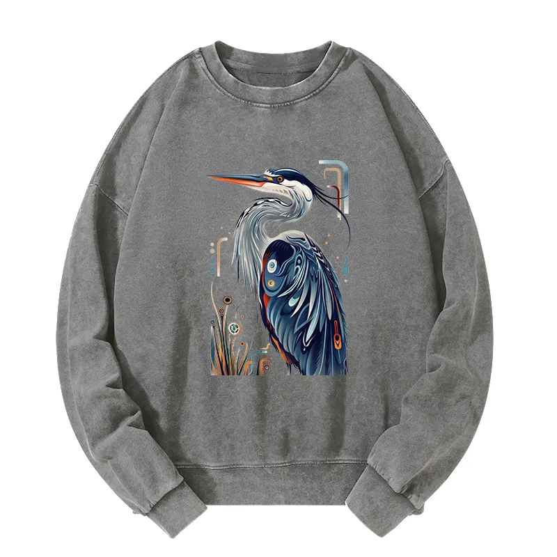 Tokyo-Tiger Stylish Blue Heron Washed Sweatshirt