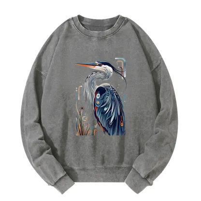 Tokyo-Tiger Stylish Blue Heron Washed Sweatshirt