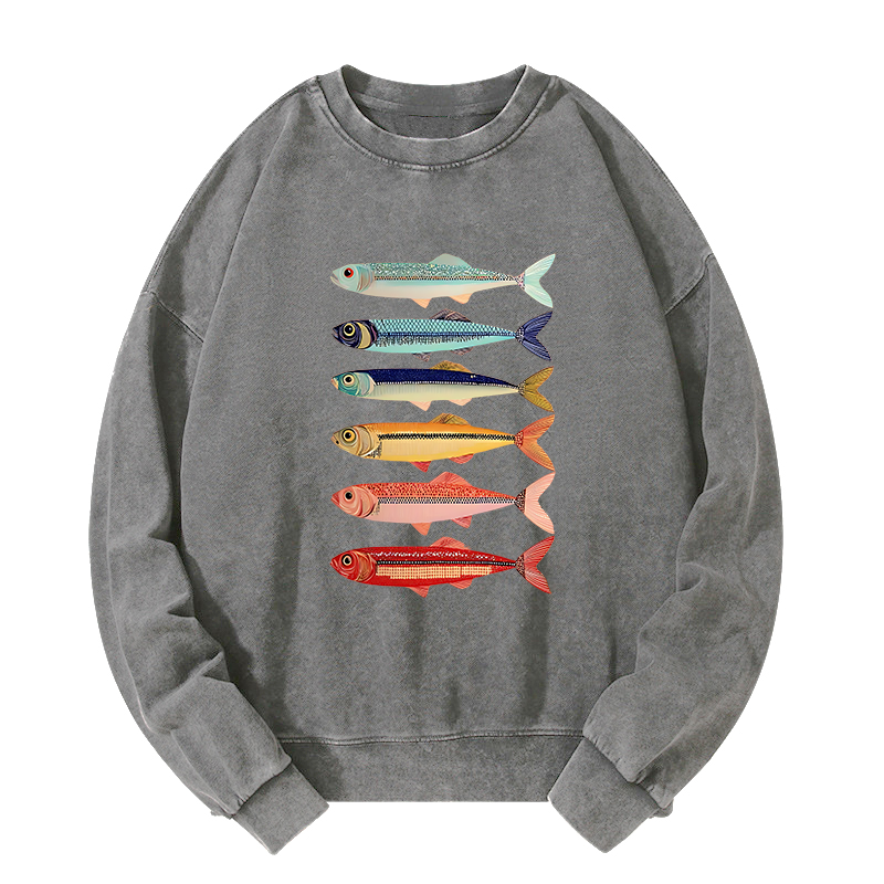 Tokyo-Tiger Colorful Fish Stack Washed Sweatshirt