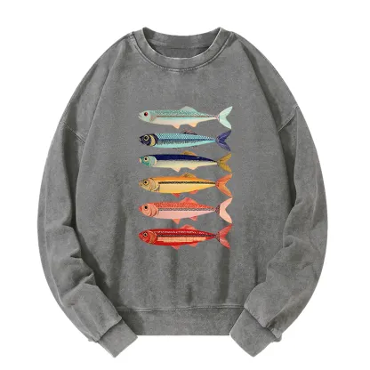 Tokyo-Tiger Colorful Fish Stack Washed Sweatshirt