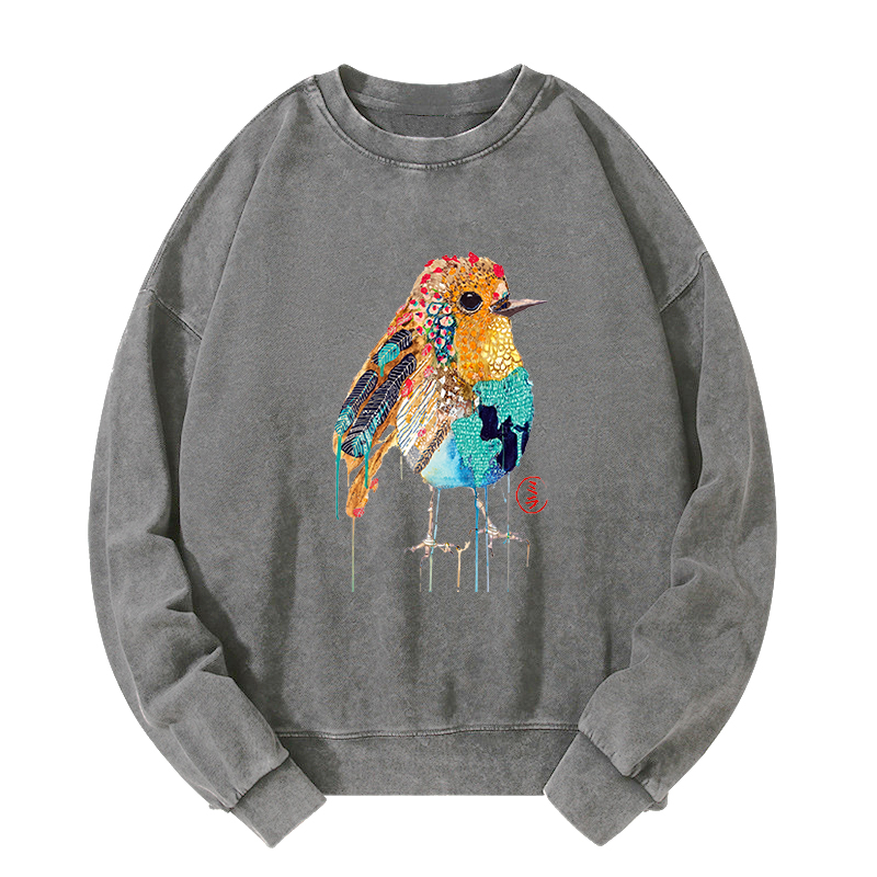 Tokyo-Tiger Sparkly Wild Bird Washed Sweatshirt