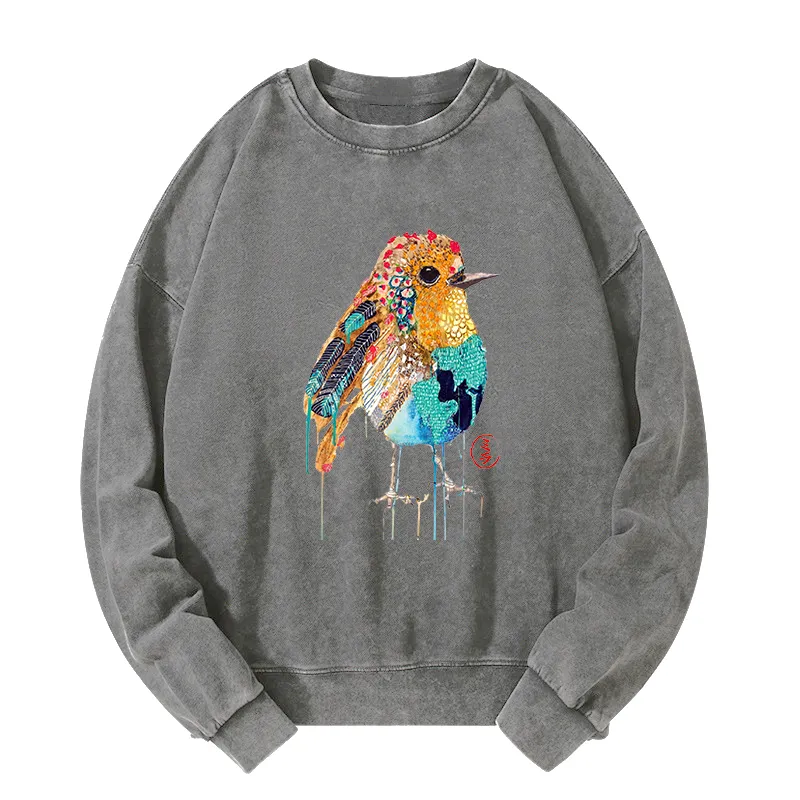 Tokyo-Tiger Sparkly Wild Bird Washed Sweatshirt