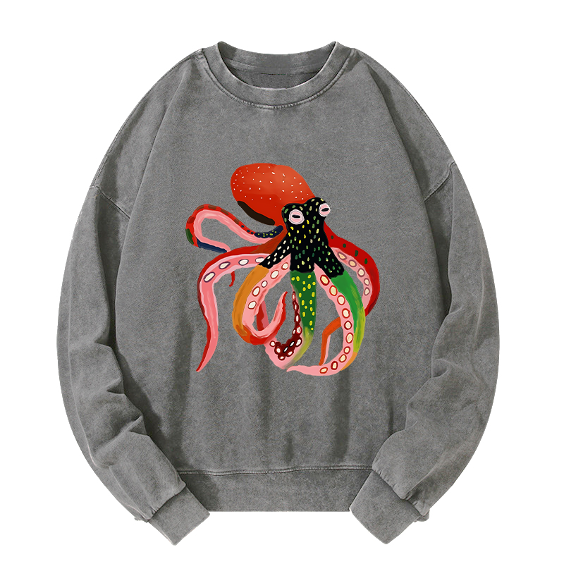 Tokyo-Tiger Colorful Octopus Art Washed Sweatshirt
