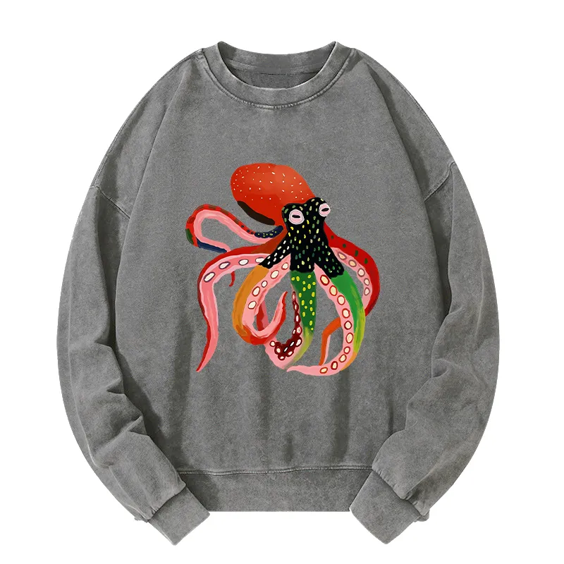 Tokyo-Tiger Colorful Octopus Art Washed Sweatshirt Sale
