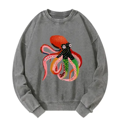Tokyo-Tiger Colorful Octopus Art Washed Sweatshirt