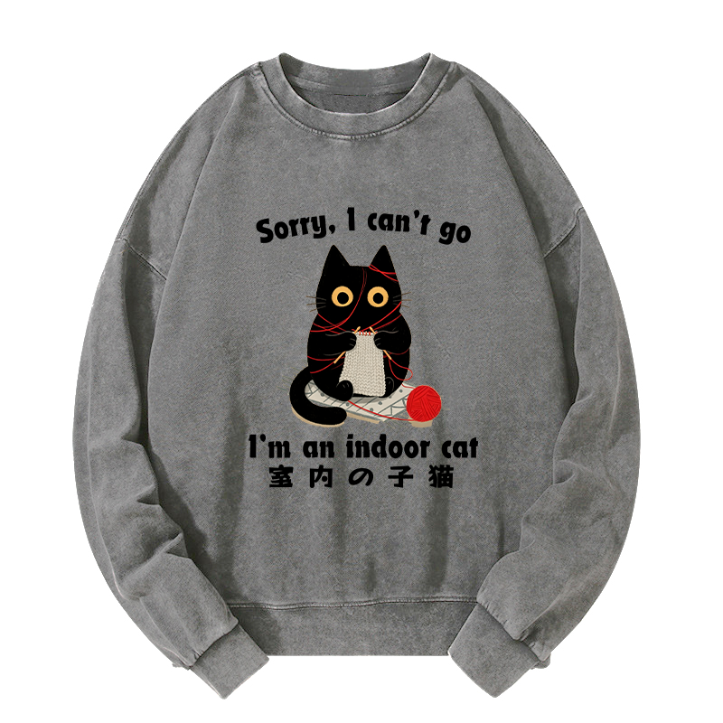 Tokyo-Tiger Indoor Cat Meme Washed Sweatshirt