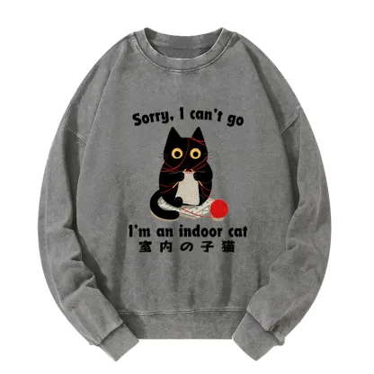 Tokyo-Tiger Indoor Cat Meme Washed Sweatshirt