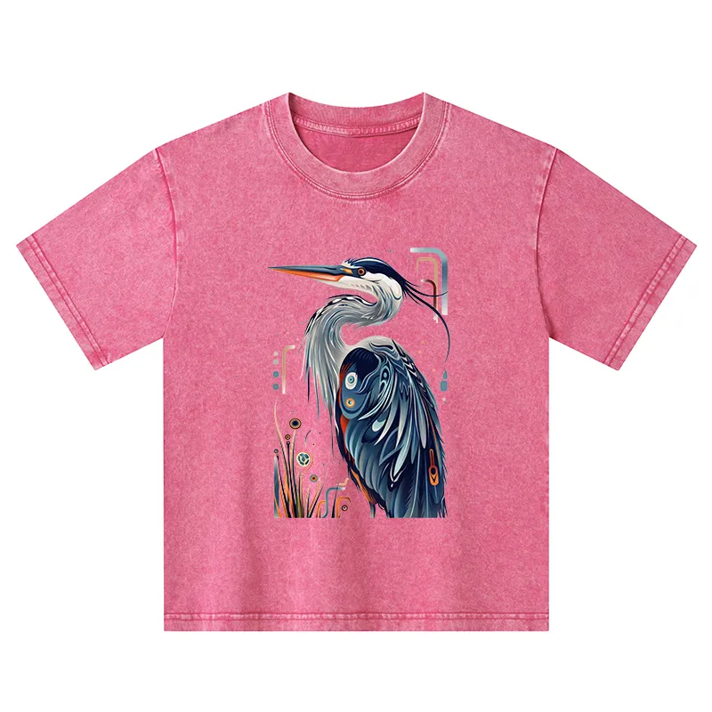 Tokyo-Tiger Stylish Blue Heron Kids Washed T-Shirt