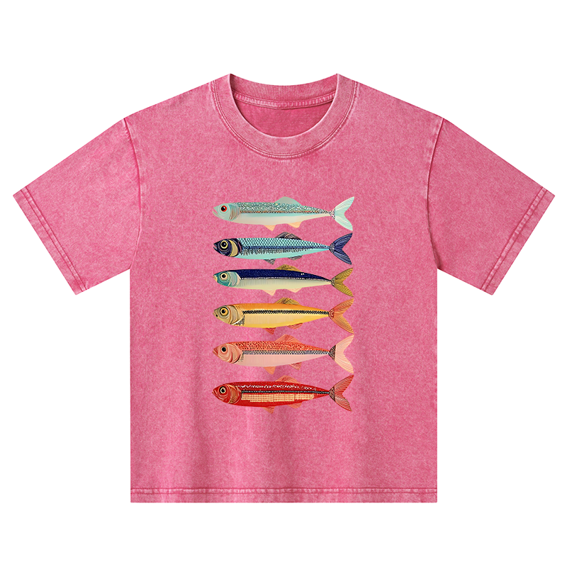 Tokyo-Tiger Colorful Fish Stack Kids Washed T-Shirt