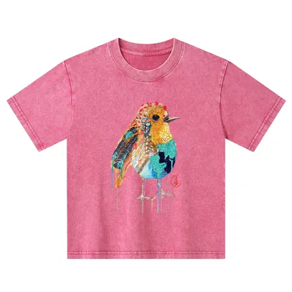 Tokyo-Tiger Sparkly Wild Bird Kids Washed T-Shirt