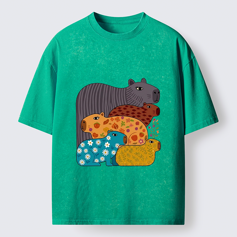 Tokyo-Tiger A Group Of Colorful Capybaras Washed T-Shirt