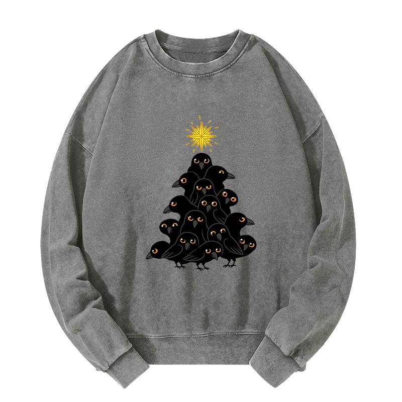 Tokyo-Tiger Crow Christmas Tree Washed Sweatshirt