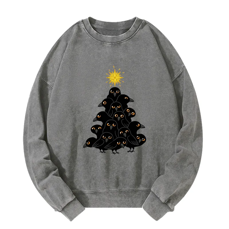 Tokyo-Tiger Crow Christmas Tree Washed Sweatshirt