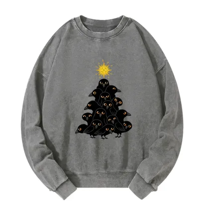 Tokyo-Tiger Crow Christmas Tree Washed Sweatshirt