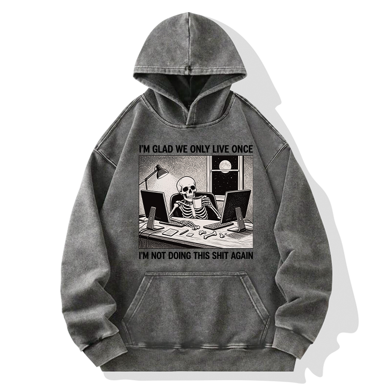 Tokyo-Tiger Funny Skeleton Coffee Break Meme Washed Hoodie