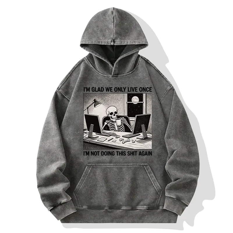 Tokyo-Tiger Funny Skeleton Coffee Break Meme Washed Hoodie