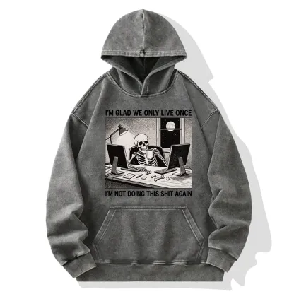 Tokyo-Tiger Funny Skeleton Coffee Break Meme Washed Hoodie