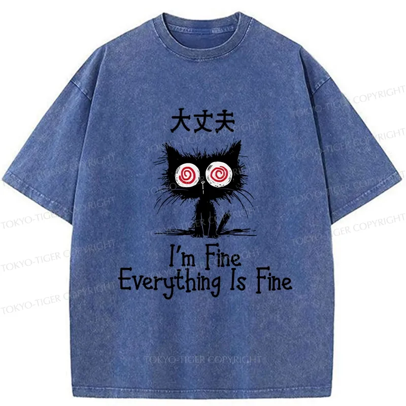 Tokyo-Tiger Everything Is Fine Cat Washed T-Shirt