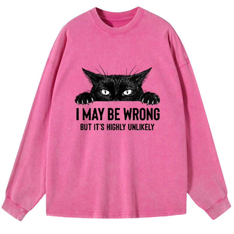 Tokyo-Tiger Confident Cat Meme Washed Long Sleeve T-Shirt