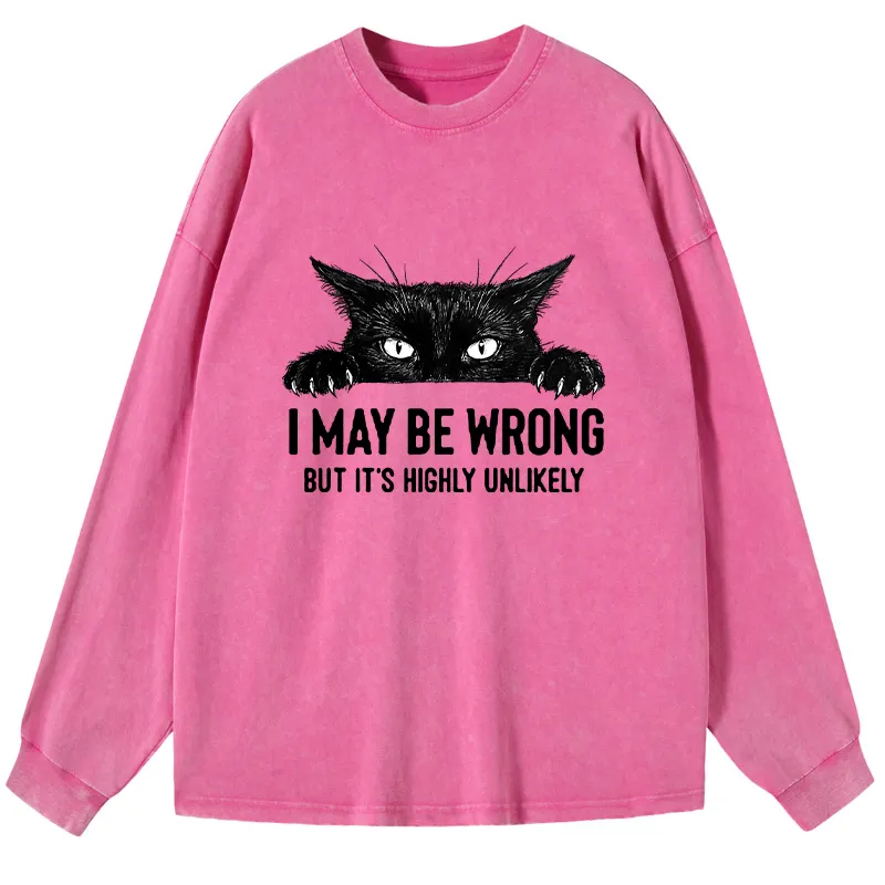 Tokyo-Tiger Confident Cat Meme Washed Long Sleeve T-Shirt