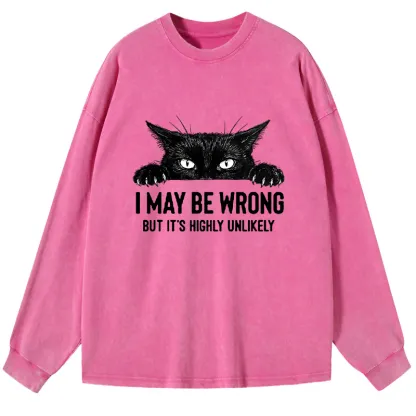 Tokyo-Tiger Confident Cat Meme Washed Long Sleeve T-Shirt