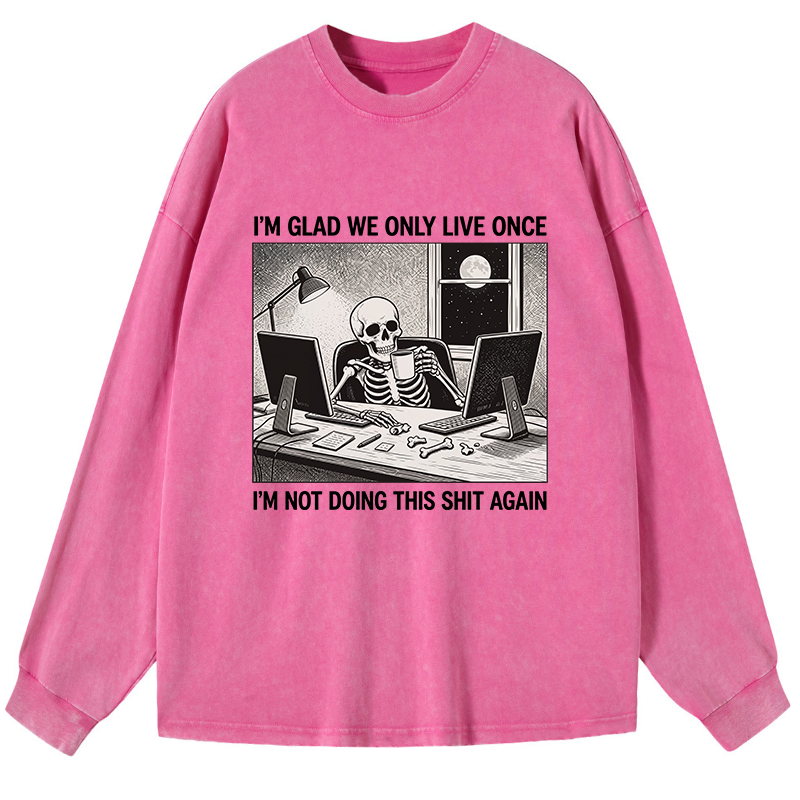 Tokyo-Tiger Funny Skeleton Coffee Break Meme Washed Long Sleeve T-Shirt